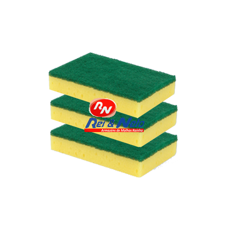 Esfregão Fibra Verde c/ Esponja para a Loiça 3 unds.