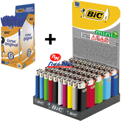 Isqueiro Bic J25 Liso cx 50 unds. + Cx 50 Esferograficas Bic Cristal