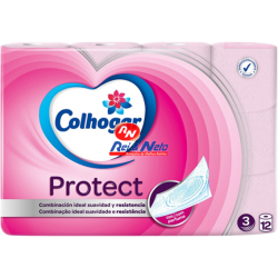 Papel Higienico Colhogar Folha Tripla Rosa Protect 12 Rolos x 3 Maços